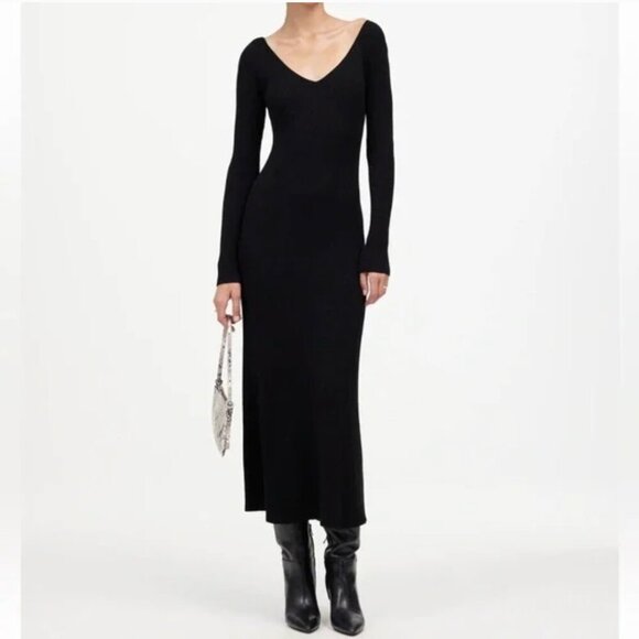 Madewell The Signature Knit Dress V Neck Midi Dress Abyss Black M NWT - Picture 2 of 9